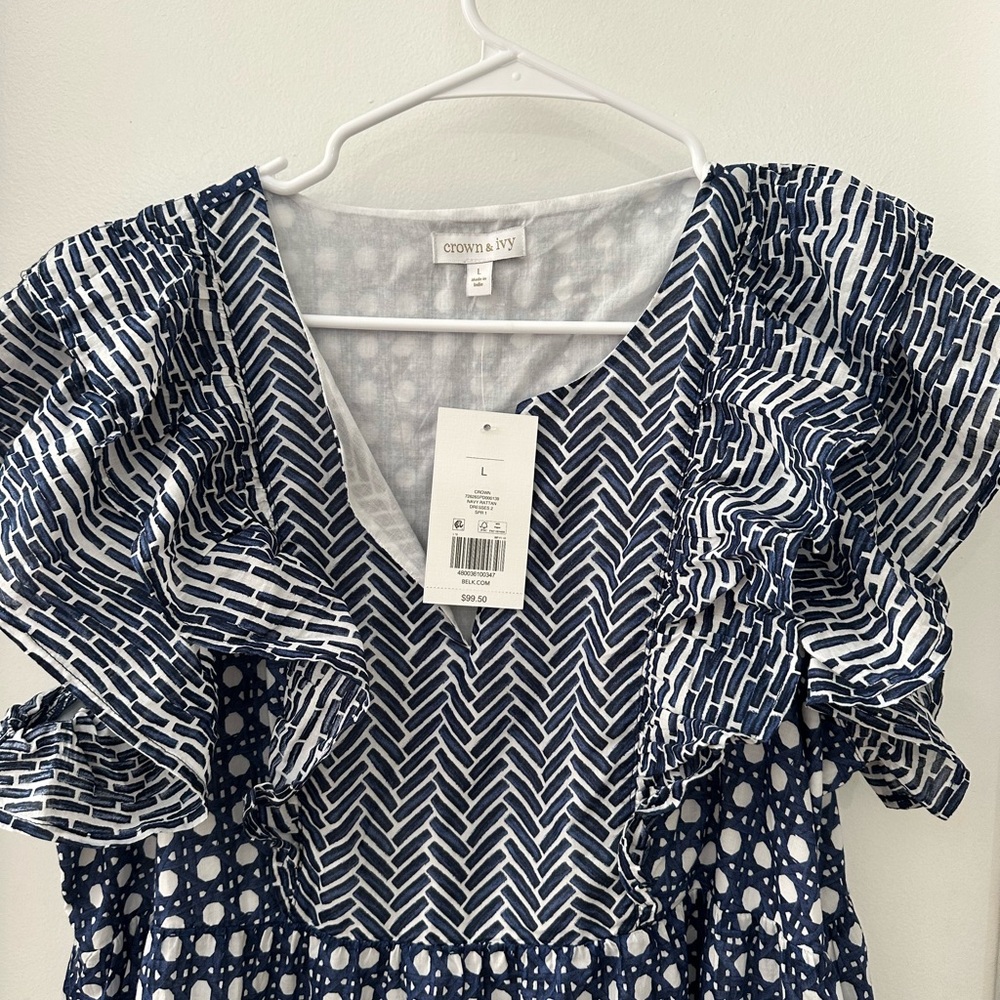 New with Tags Crown & Ivy Blue and White Patterned Maxi Dress - Picture 5 of 5